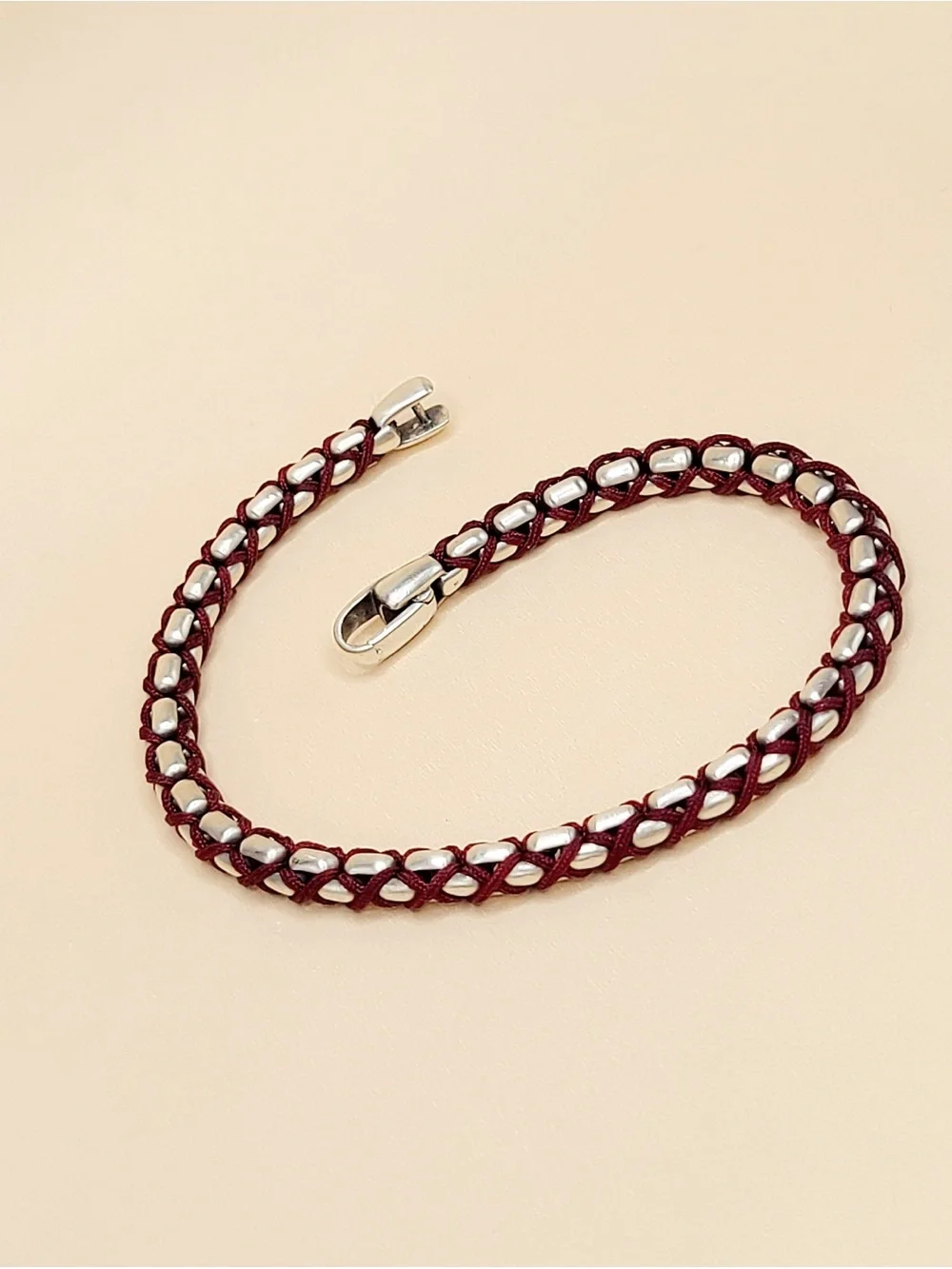 David Yurman Woven Maroon Box Chain Bracelet In Sterling Silver , 4.8mm